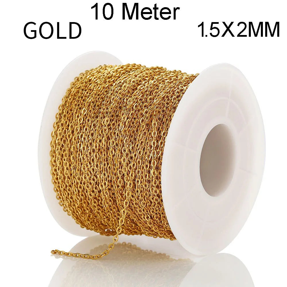 10 Meters Stainless Steel Chain,Gold&Steel Color Link for DIY Jewelry Making