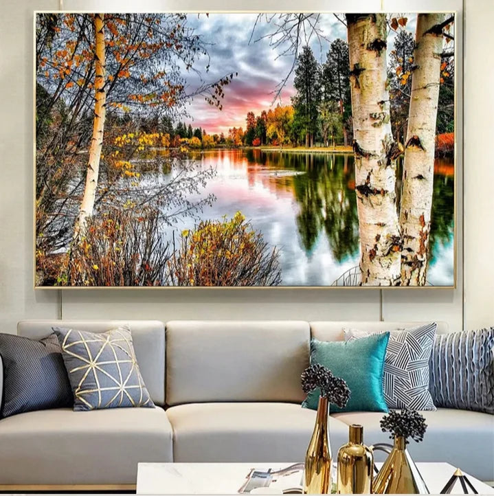 Natural Scenery Lakes Autumn Trees 5D DIY Diamond Painting
