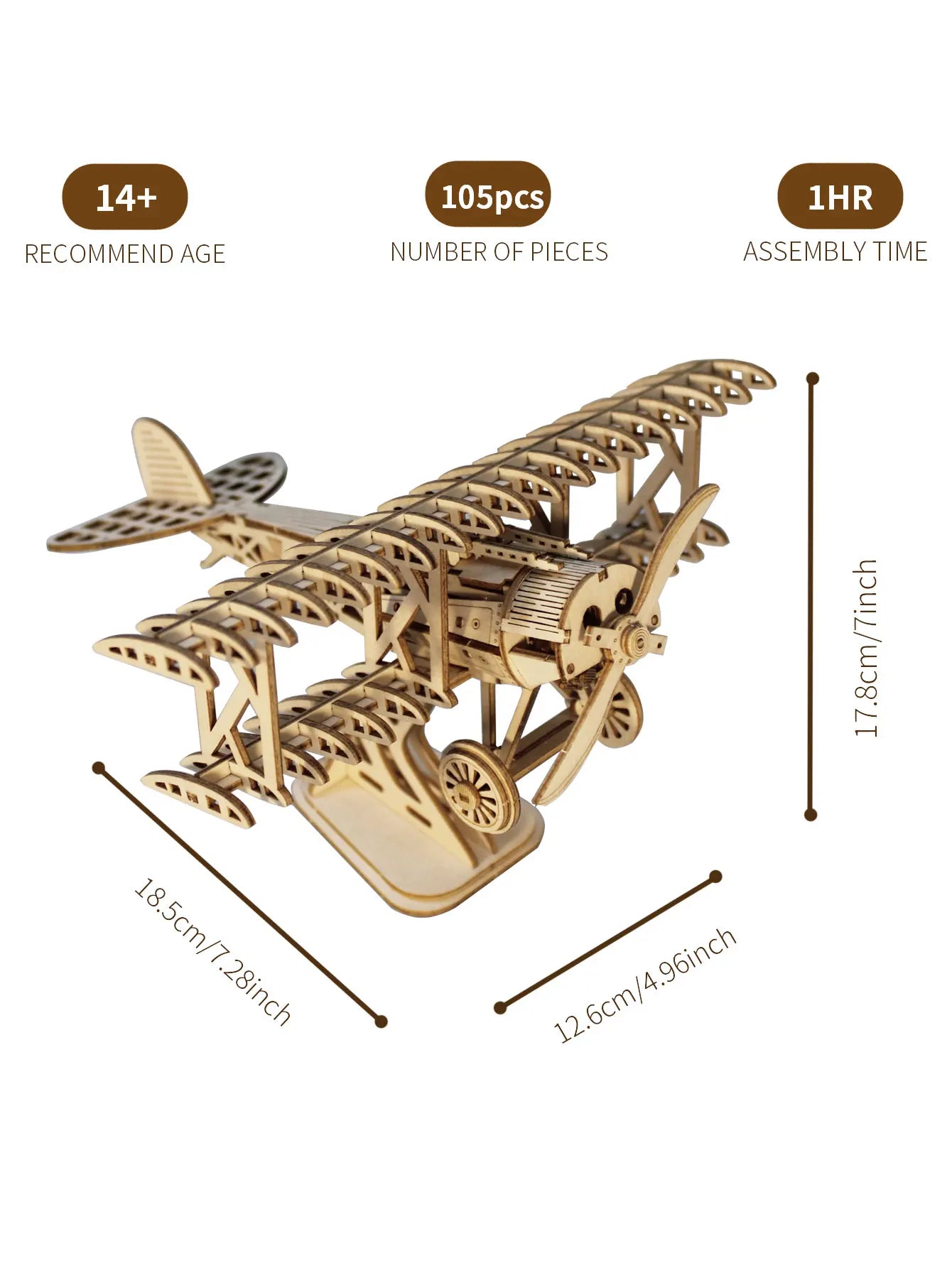 3D Wooden Puzzle Wood DIY Handmade Craft  Bi-Plane Model kits  Birthday and Christmas presents
