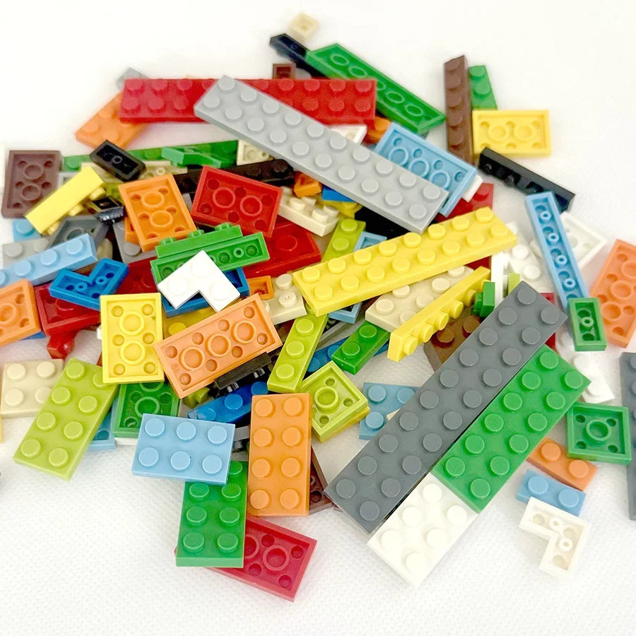 100PCS 12 Shapes Thin Plate Parts City Bulk Building Blocks Mixed Accessory Creative Bricks Compatible Brand 1x1 1x2 1x4 Dots
