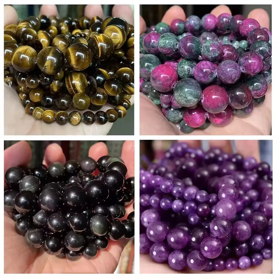 6/8/10mm Natural Green Round Stone Loose Spacer Beads