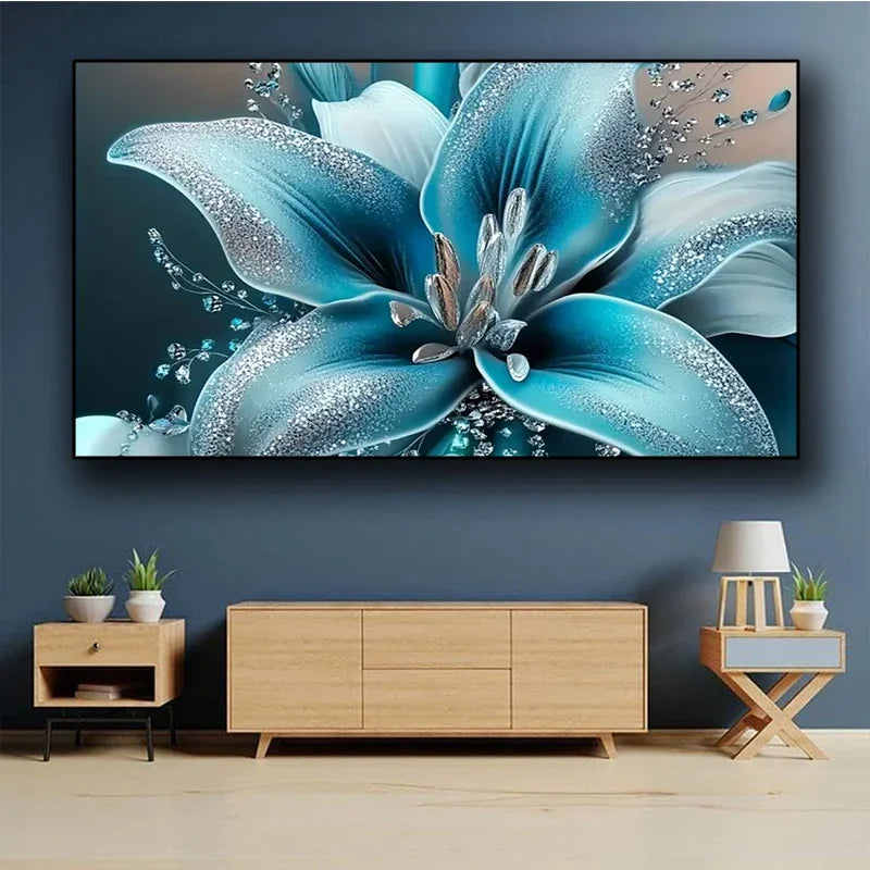 Turquoise Lily Floral DIY Diamond Painting Art Full Square Round Diamond Art.