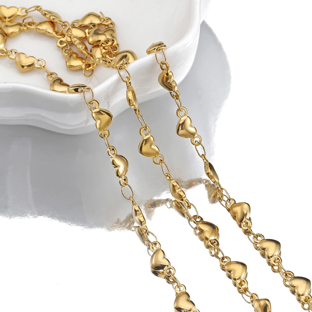 1Meter 4mm 5mm Stainless Steel Gold Color Love Heart Link Chain