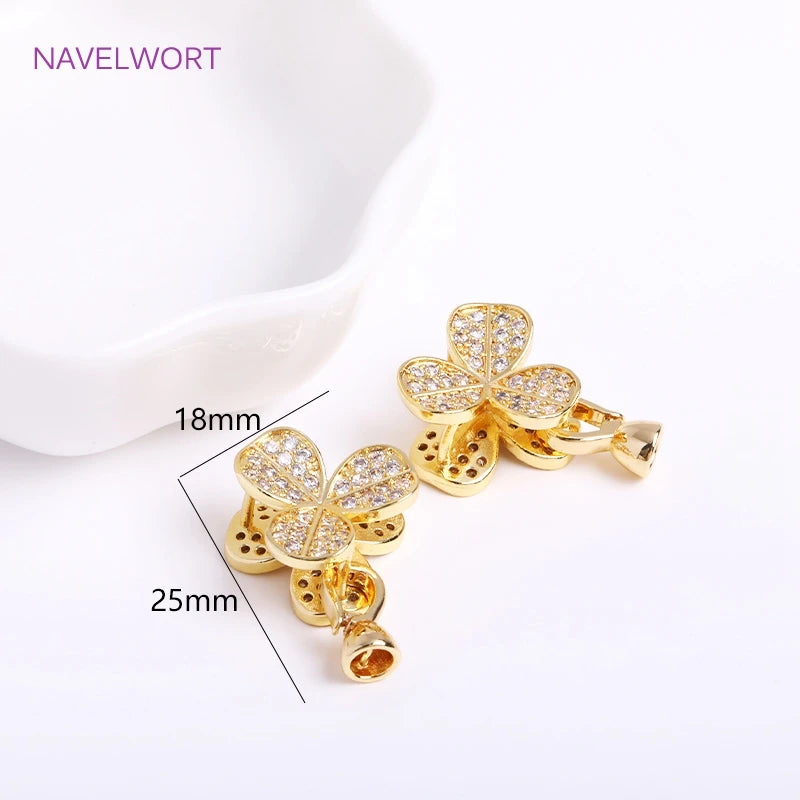DIY Jewelry Accessories Inlaid Zircon Pearl Clasps Connectors 18K Gold Plated Pearl Clasps Fastener For Necklace Making Findings