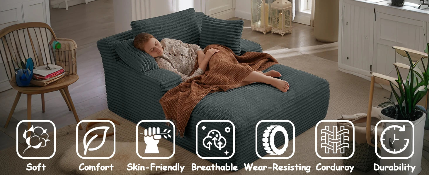 Oversized Chaise Lounge Chair with 3 Comfy Pillows for Living Room Bedroom