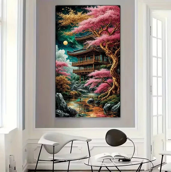 Diamond Painting Kits , Moon Night Cherry Blossom 5D Diamond Art Kits