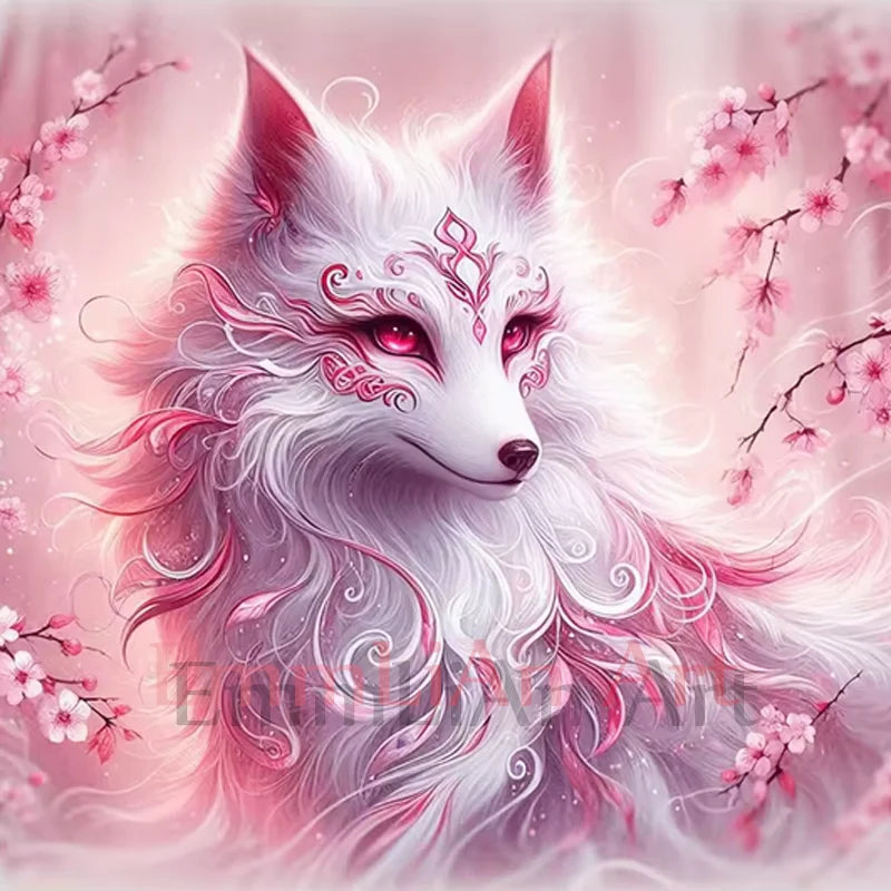 Pink Fox Full Crystal Diamond Embroidery. Animal Fairy Dust Drill Diamond Painting Cross Stitch Kits