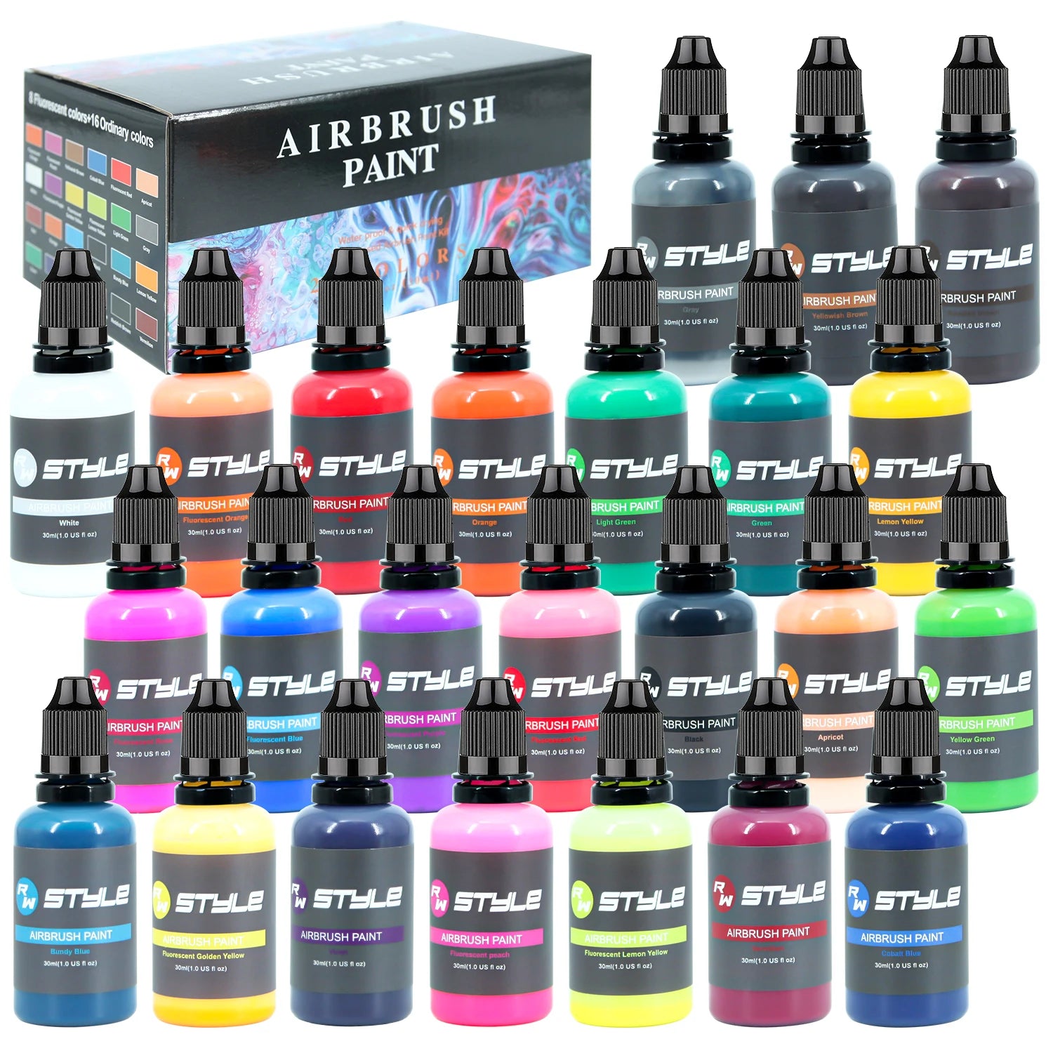 Opaque 24 Color Acrylic Airbrush Paint Set
