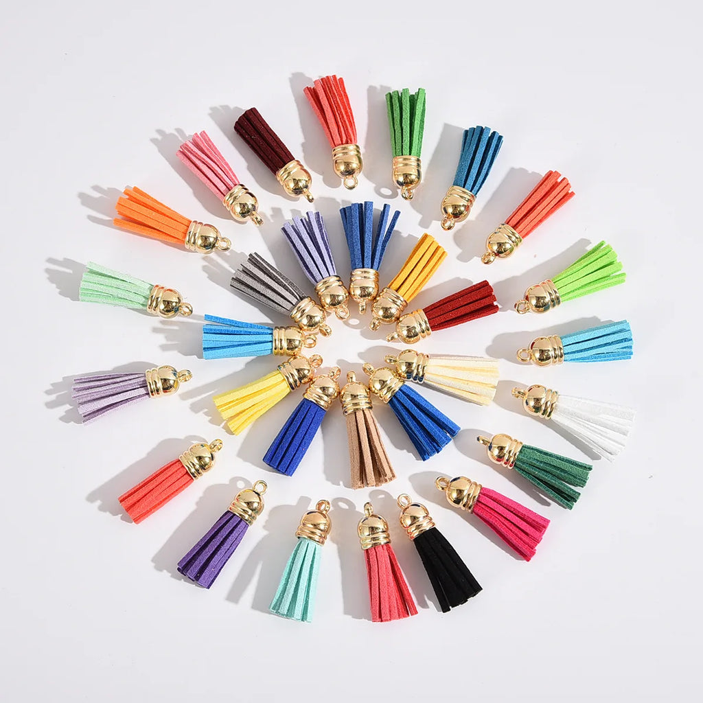 10pcs 36mm Leather Tassel Charms Straps, Suede Tassels DIY Jewelry Accessories