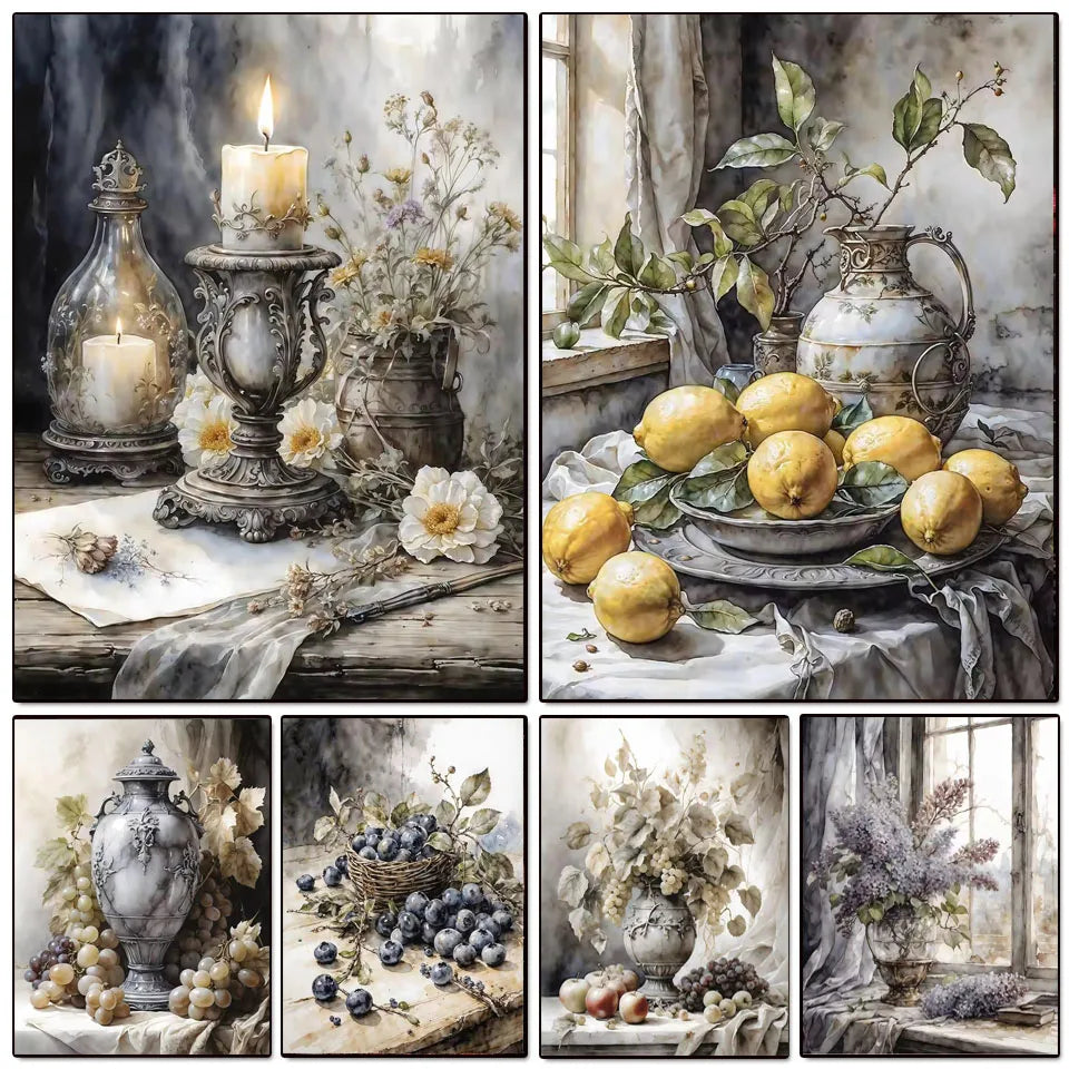 5D Diamond Painting Blossom Magnolia Blueberry Branch Flower Lemon Olive Art.