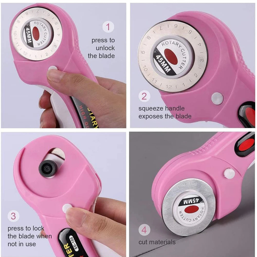 45mm Rotary Cutter with 5pcs Replacement Blades & Sewing Clips & Fabric Marker Pen