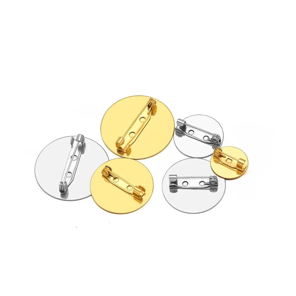10pcs Stainless Steel Gold Brooches  Cameo Settings Bezel Disc Base Blank Tray