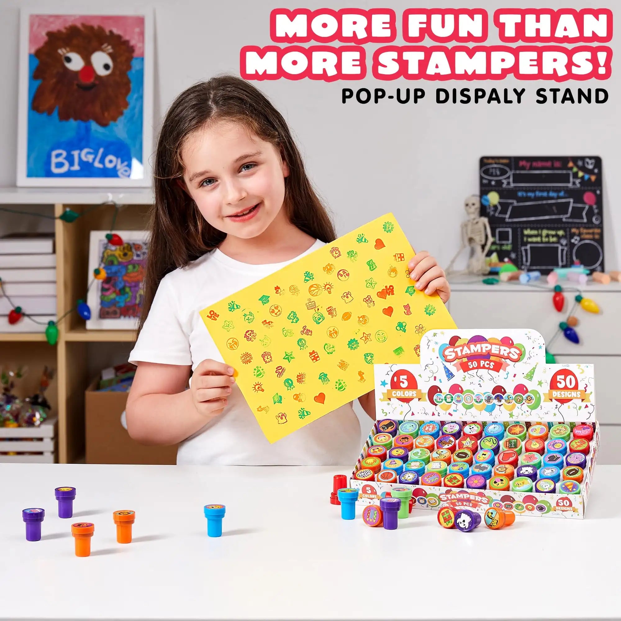 50 Pcs Assorted Stamps Self-Ink Stamps for Kids Birthday,Carnival Prizes, Halloween Gifts