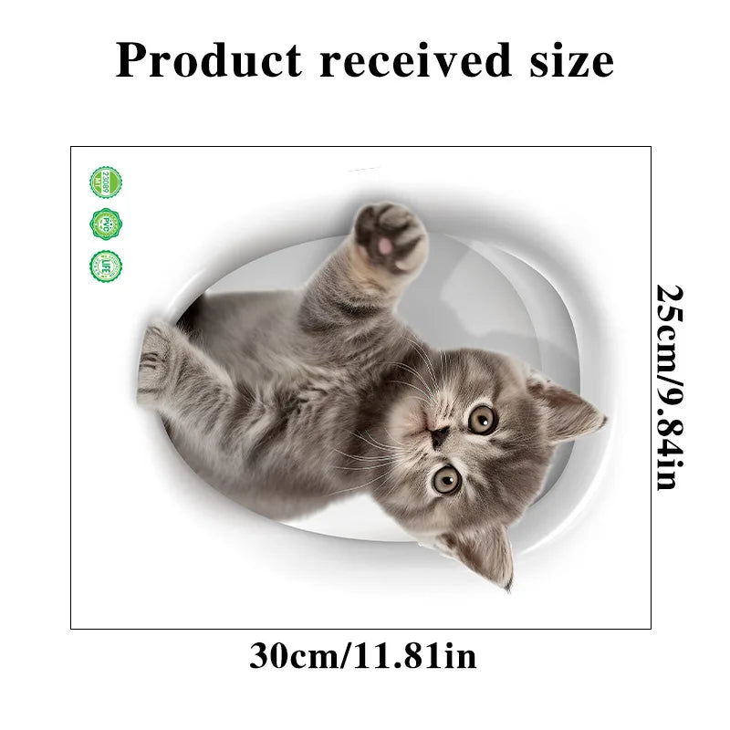 Vivid 3d Hole Cat Dog Animal Toilet Stickers Home Decoration, Diy Washroom Pvc Posters Kitten Puppy Cartoon Wall Art Decals