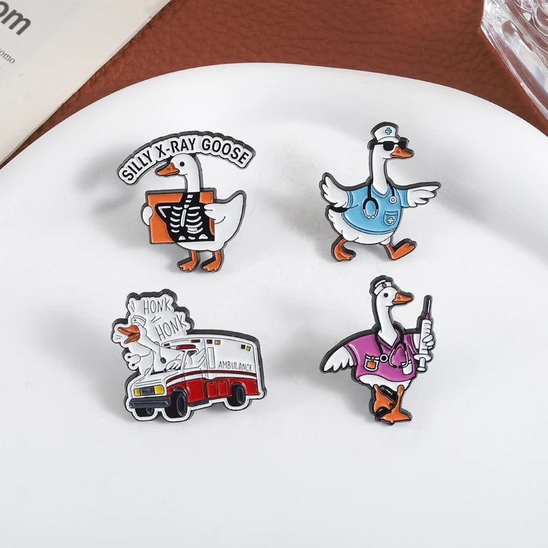 Medical Goose Brooch Enamel Pin Goose Doctor Stethoscope Syringe Silly X-Ray Goose Brooches Lapel Badge Jewelry Gift for Friends