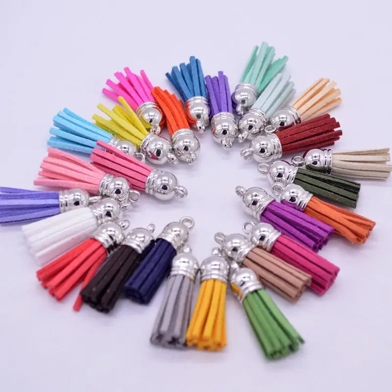 10pcs 36mm Leather Tassel Charms Straps, Suede Tassels DIY Jewelry Accessories