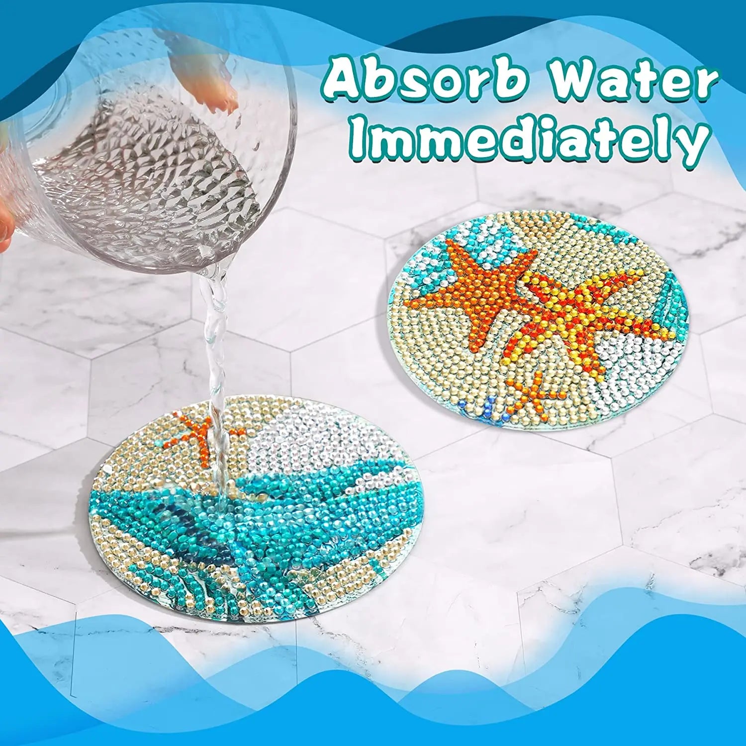 8pc/Sets DIY Diamond Art Coaster Kits for Adults, Kids and Beginners.