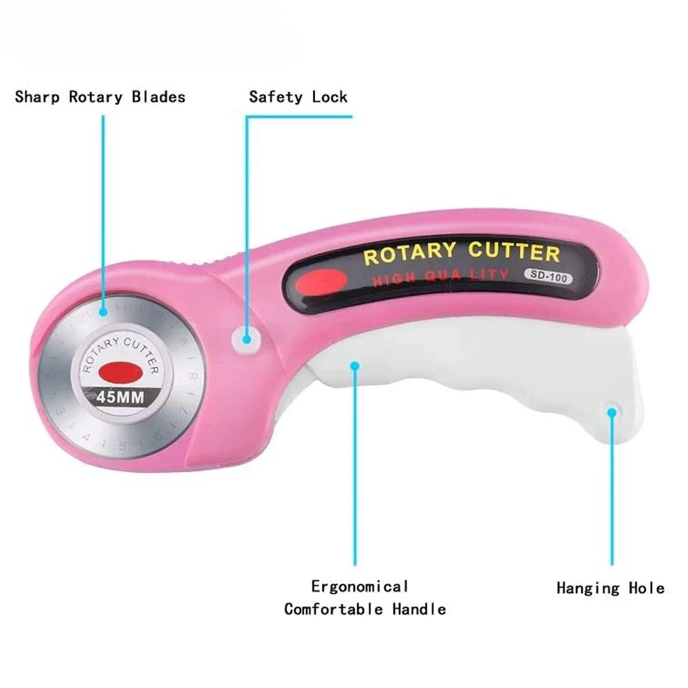 45mm Rotary Cutter with 5pcs Replacement Blades & Sewing Clips & Fabric Marker Pen