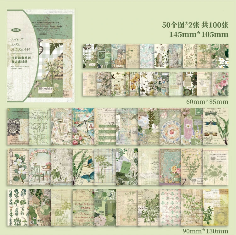 100Pcs/Pack Past Stories Vintage Series Scrapbooking Material