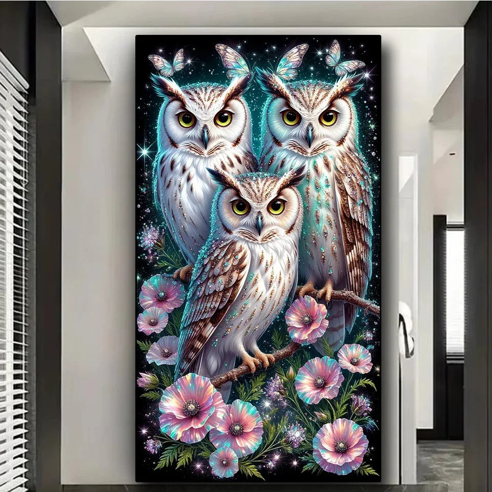 Vibrant Owl Good friend Flowers Diamond Painting Large Diy Diamond Mosaic Full Square Round Diamond Art Animal Home Decor