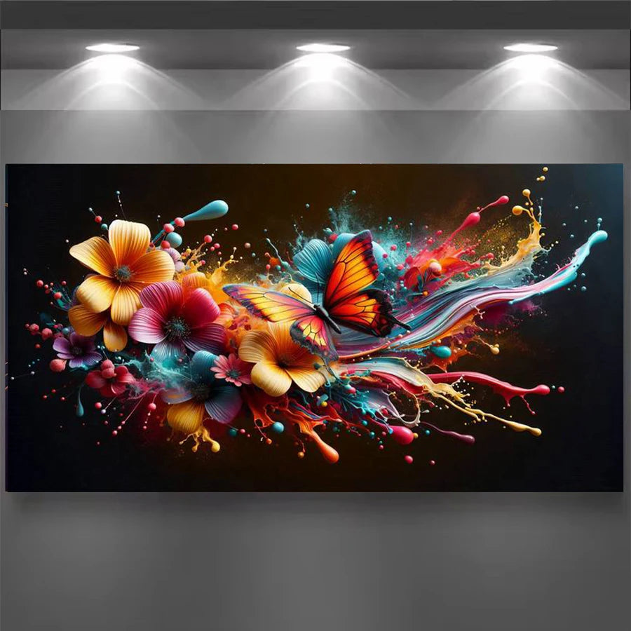 Colorful Butterfly Flowers Large Size DIY Diamond Arts Painting Kits.