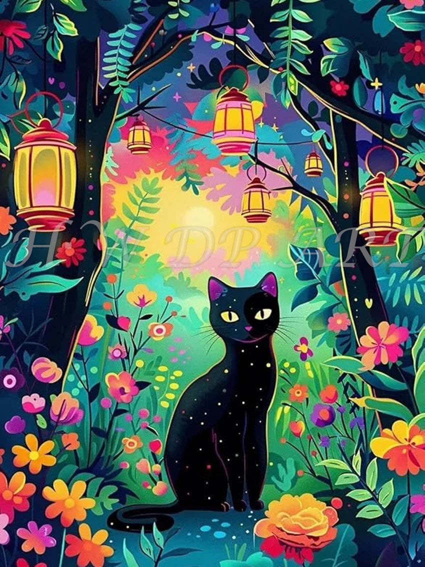 100% Fairy Dust Diamond Painting Kits Black Cat Square Diamond Embroidery