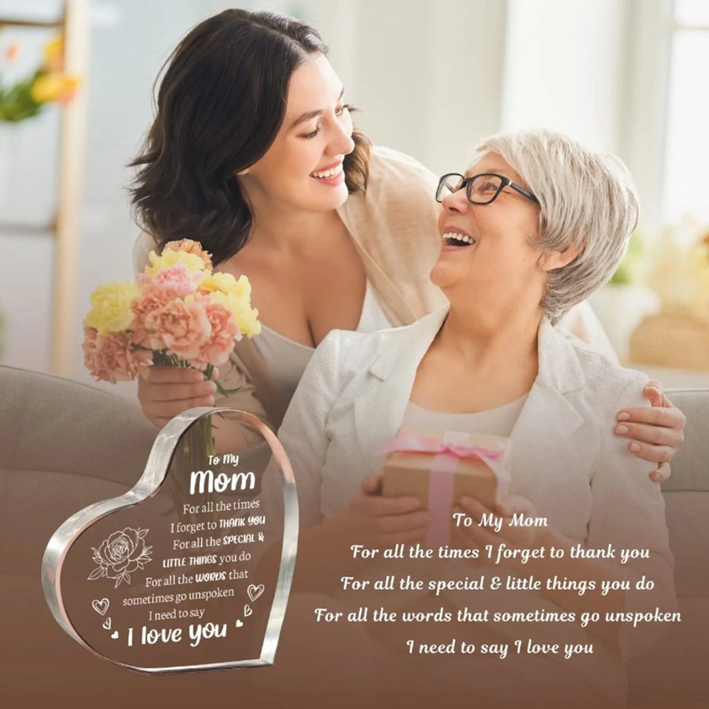 1PCS Mother's Day Gift Sign Heart Shaped Plaque Personalized Gift For Mother Desktop Souvenir Decoration I Love You Mom