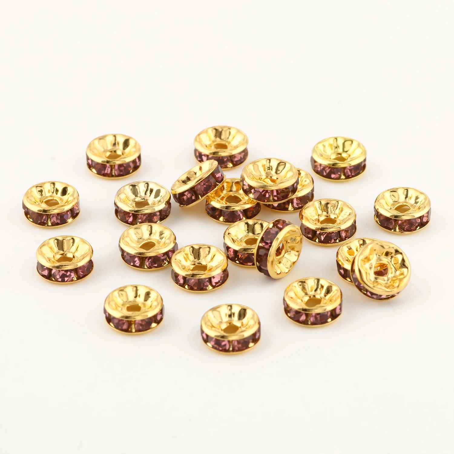 50pc/Lot 6mm 8mm 10mm AB Color  Rhinestone Ball Shape Loose Beads Metal Crystal Beads