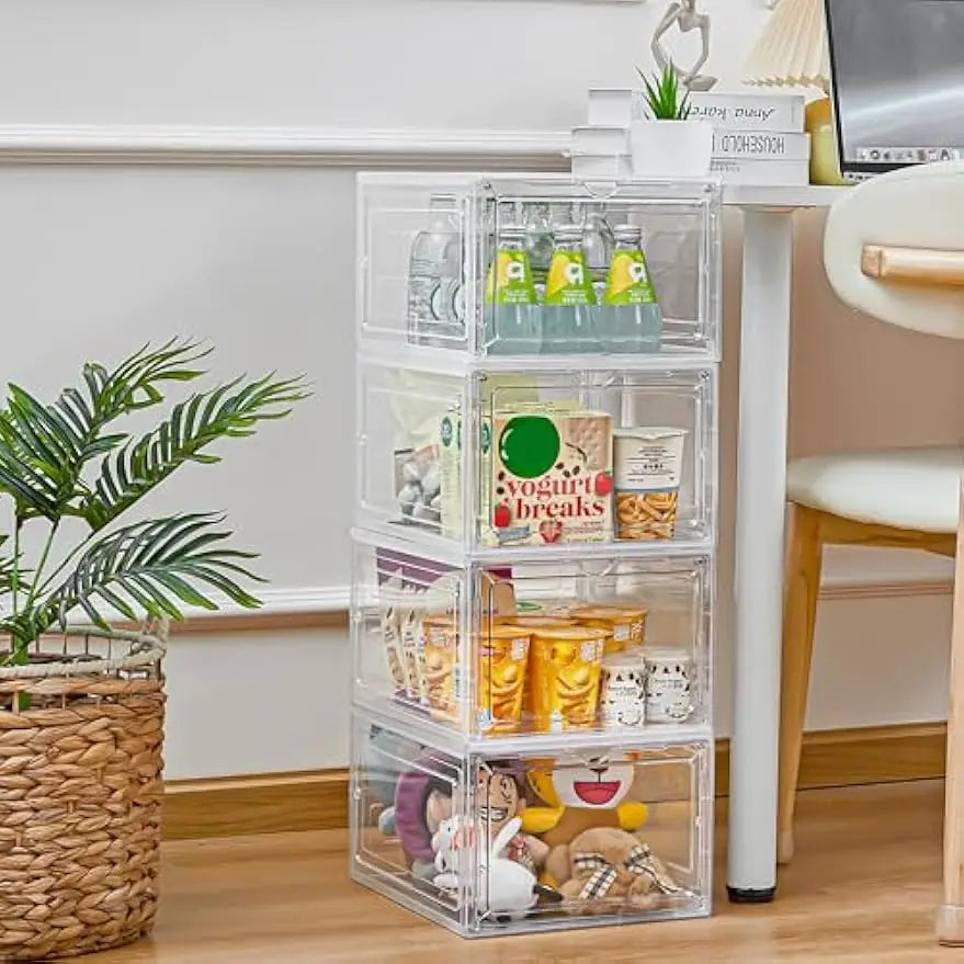 9 Pack Clear Bins , Magnetic Lids, 19 Qt, Stackable Organizer Box for arts and crafts