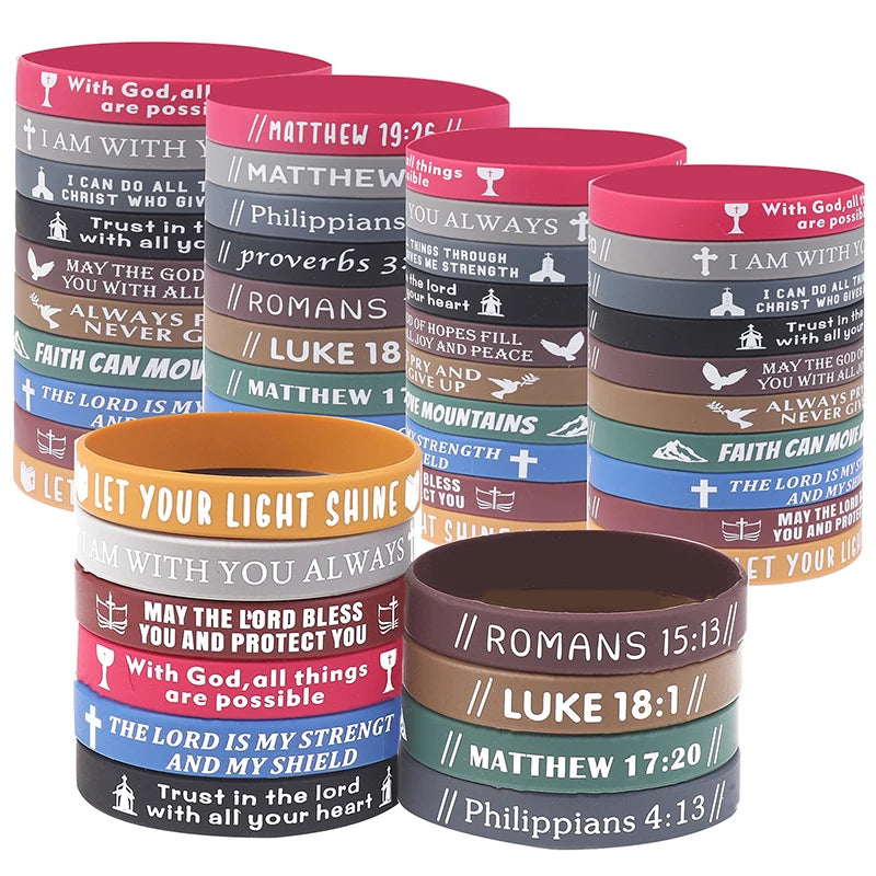 40pcs Inspirational Bible Verse Silicone Bracelets Faith-Based Wristbands