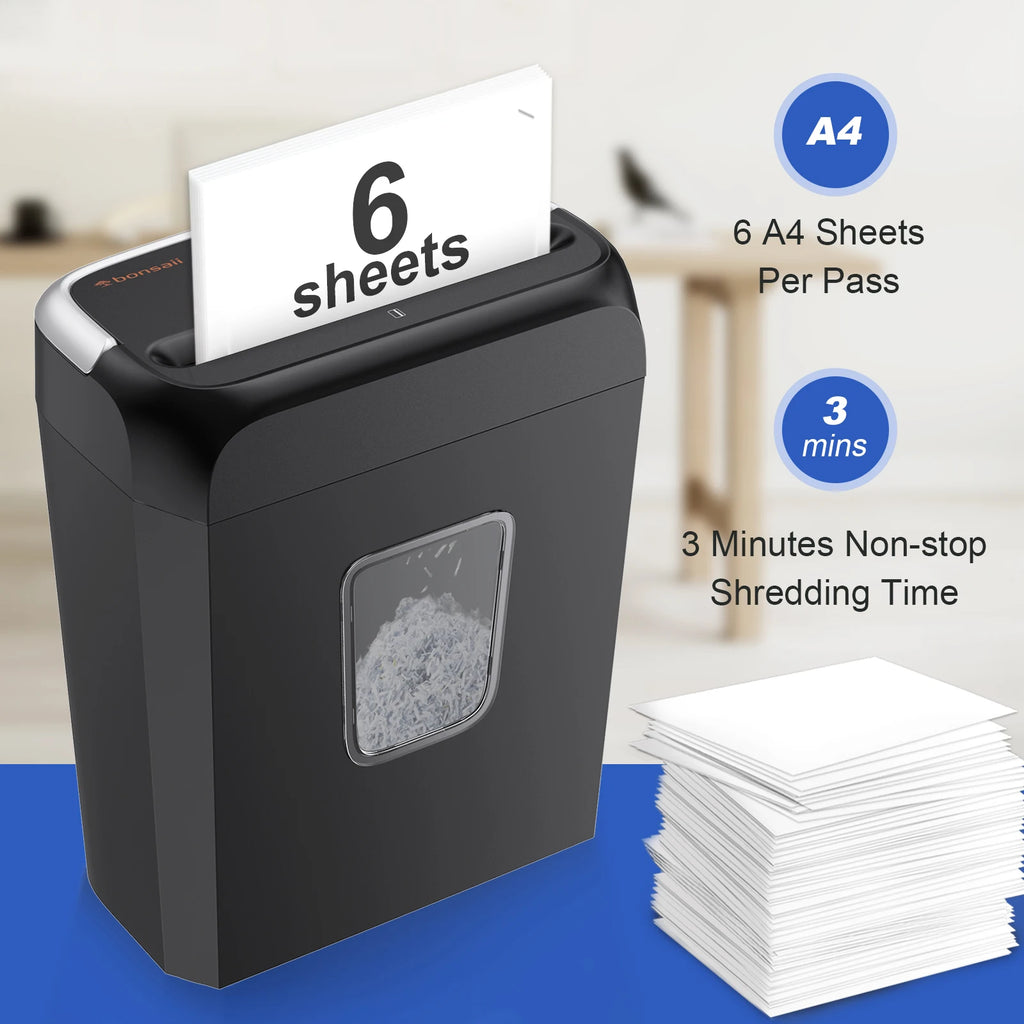 Bonsaii 6-Sheet Cross Cut Paper Shredder Home Office