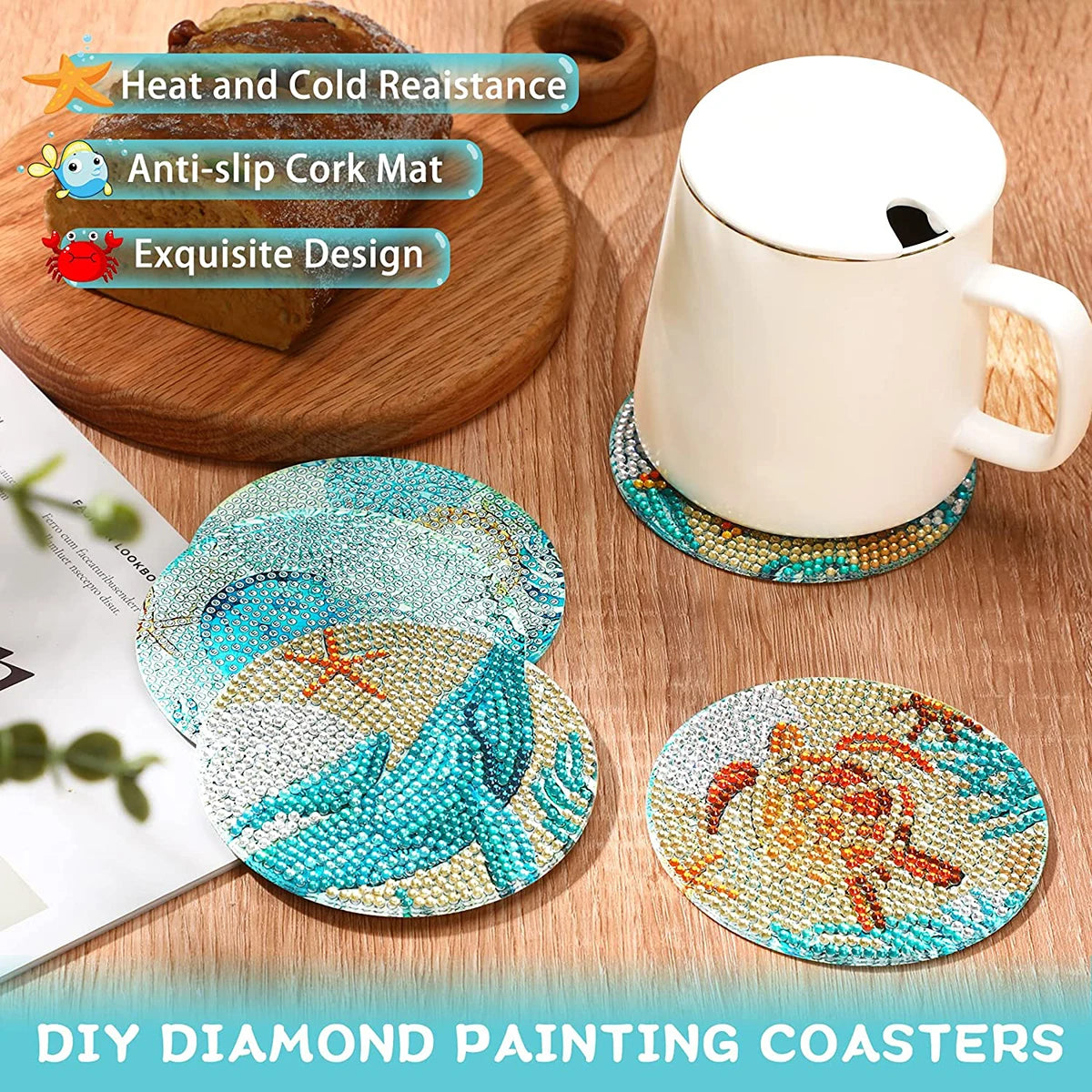 8pcs/Set DIY Diamond Painting Coasters Flowers wood For Drinks Crystal Rhinestones Diamond Art Coasters With Holder
