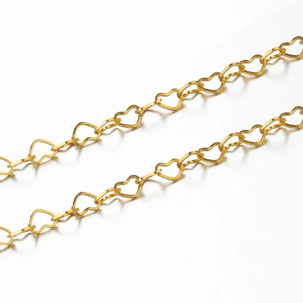 1Meter 4mm 5mm Stainless Steel Gold Color Love Heart Link Chain