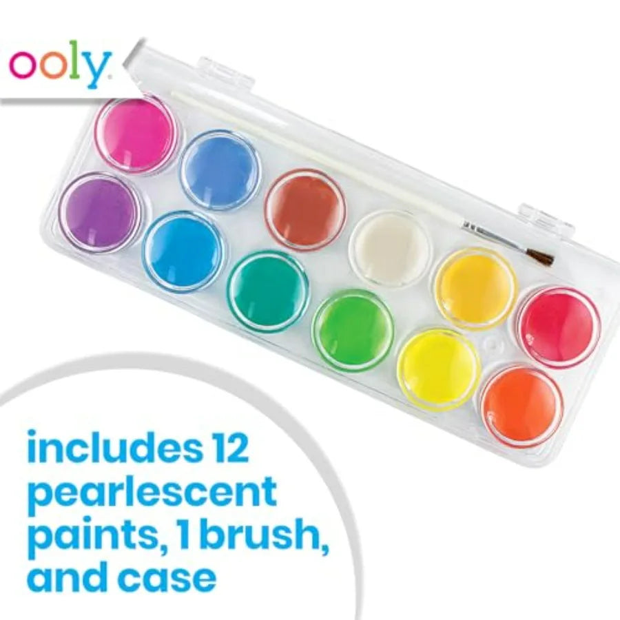 Pearlescent Watercolor Set 12 Colors for  Adults , Paints in a Compact Portable Case