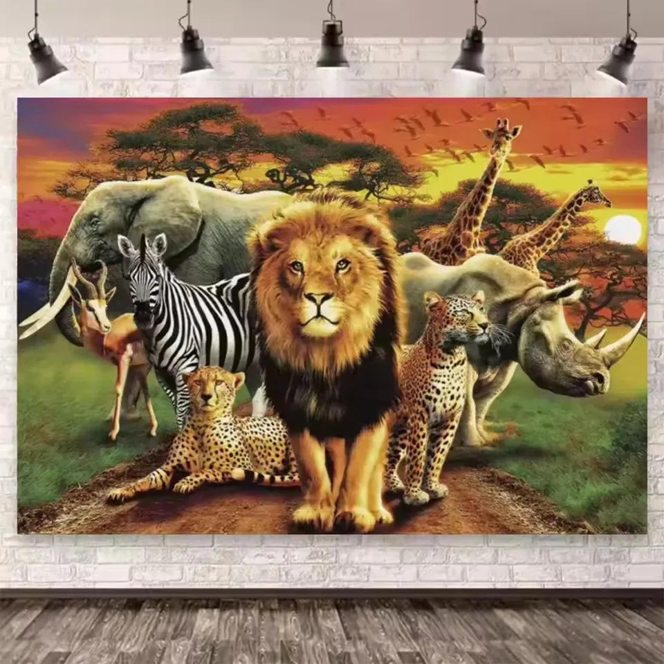 Jungle Forest Paradise Large Size, 5D Elephant Lion Giraffe Diamond Painting, Embroidery.