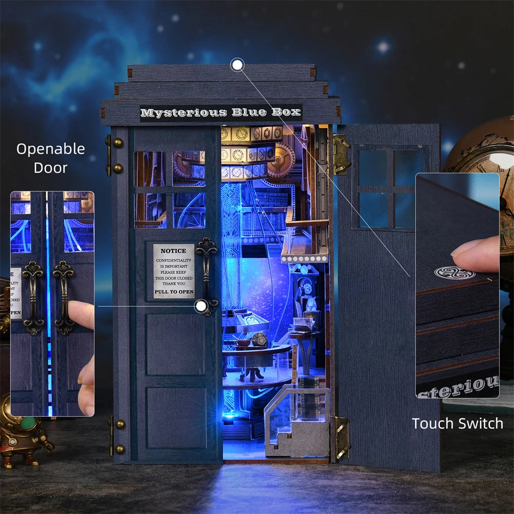 Mysterious Telephone Booth DIY Wooden Puzzle Handmade Bookshelf Dollhouse