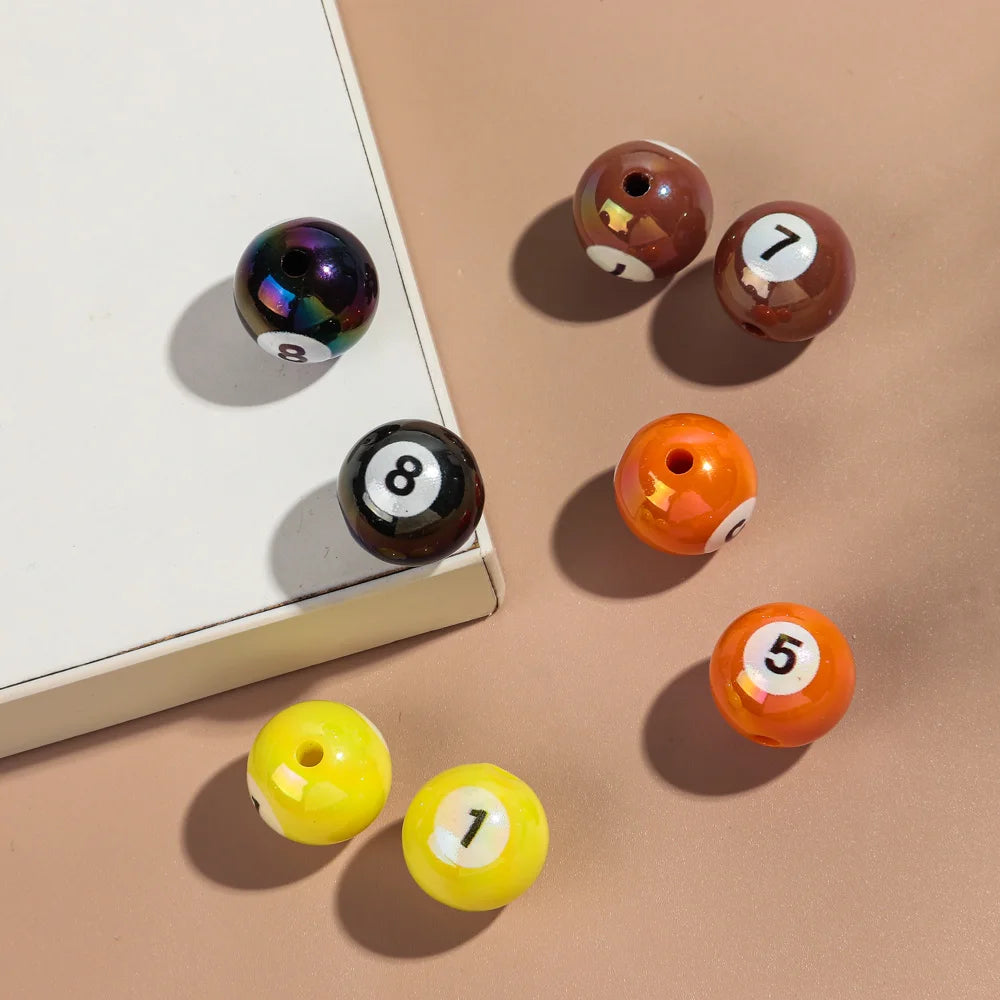 20pcs Iridescent Acrylic 16mm Round Digital Billiards Loose Bead for DIY Bracelet Necklace Keychain Jewelry Making Accessories