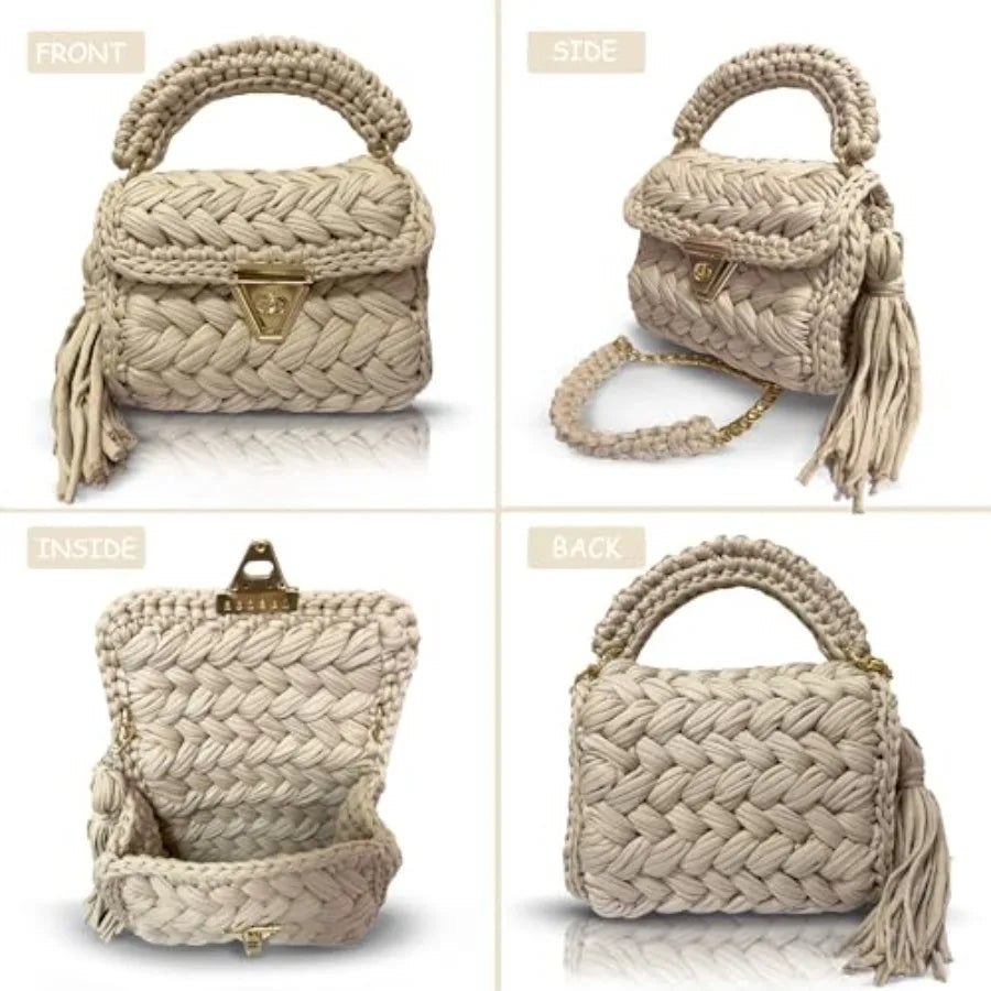 Evening Clutch Bag for Women, Handmade Crochet Wedding Party Purse, Small Flap Formal Crossbody Handbag Evening Clutch