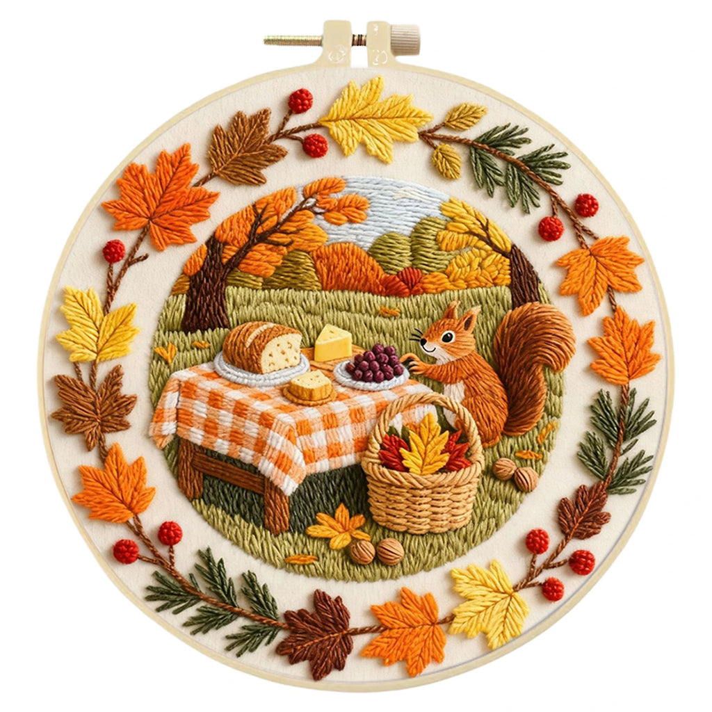 Autumn DIY Embroidery Kit with Embroidery Hoop, Practice Kit for Beginners Craft Lovers Gift