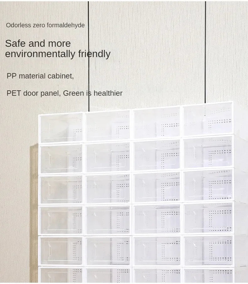 Foldable Clear Plastic Storage Box with Flip Cover Drawer Thick Space Saving Organizer Rack for Shoes Closet Cabinet Bedroom