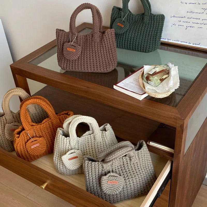 Crochet Bags Shoulder Bag Solid Color Woolen Knitted Handbag For Women