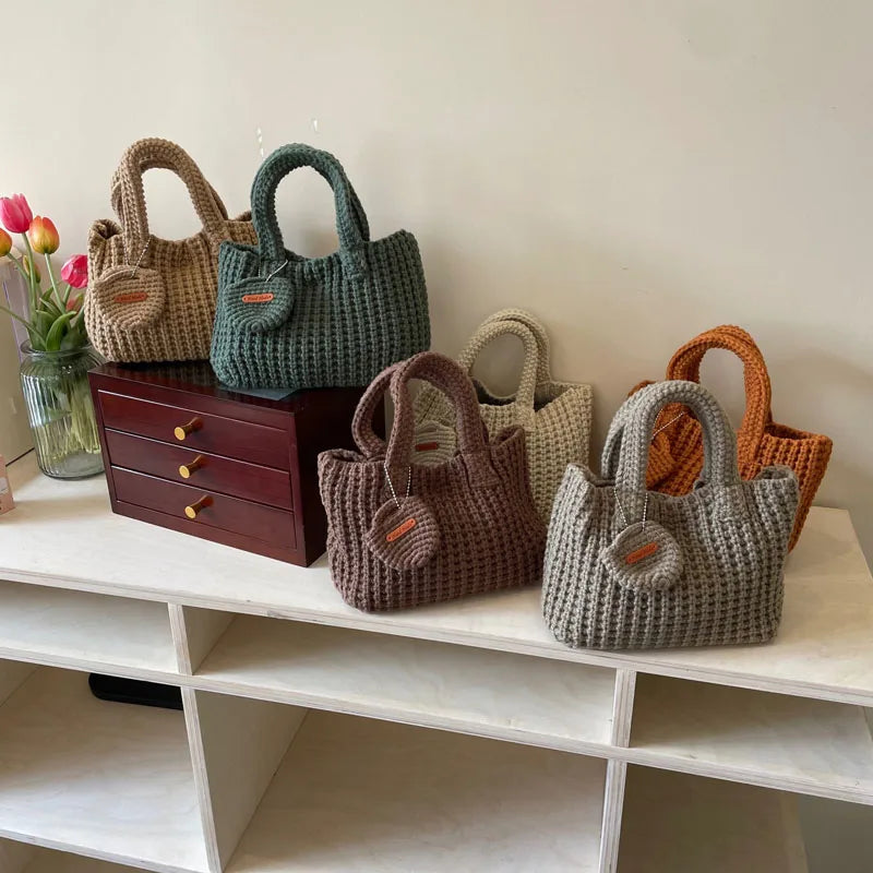 Crochet Bags Shoulder Bag Solid Color Woolen Knitted Handbag For Women