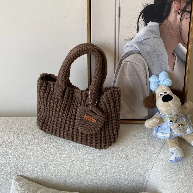 Crochet Bags Shoulder Bag Solid Color Woolen Knitted Handbag For Women