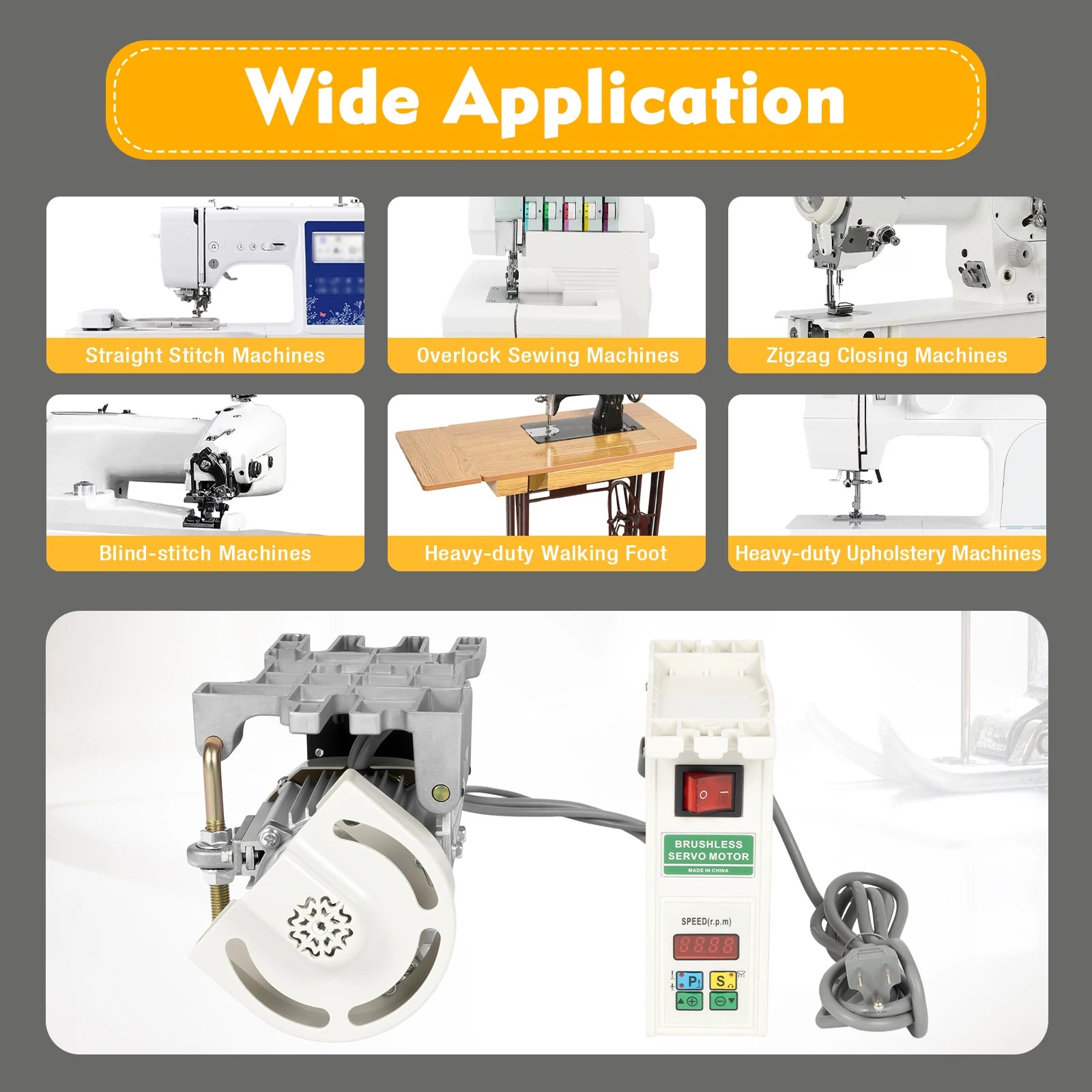 4500rpm 110V 600W Brushless Sewing Machine Motor for light to heavy-duty work