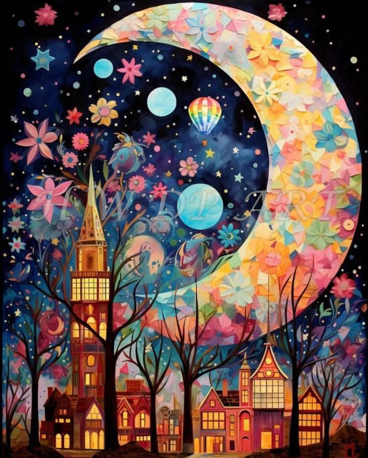 Moon 100% AB Diamond Painting AB Crystal Landscape Diamond Embroidery Cross Stitch.