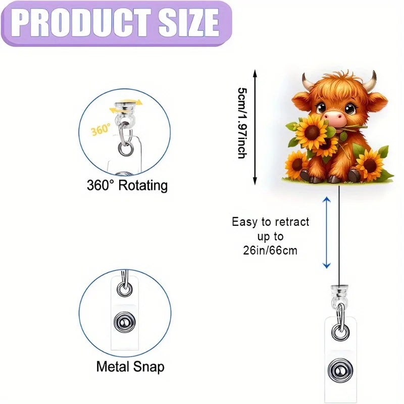 Cute cow retractable badge clip, perfect for nurses, medical staff, and office workers.