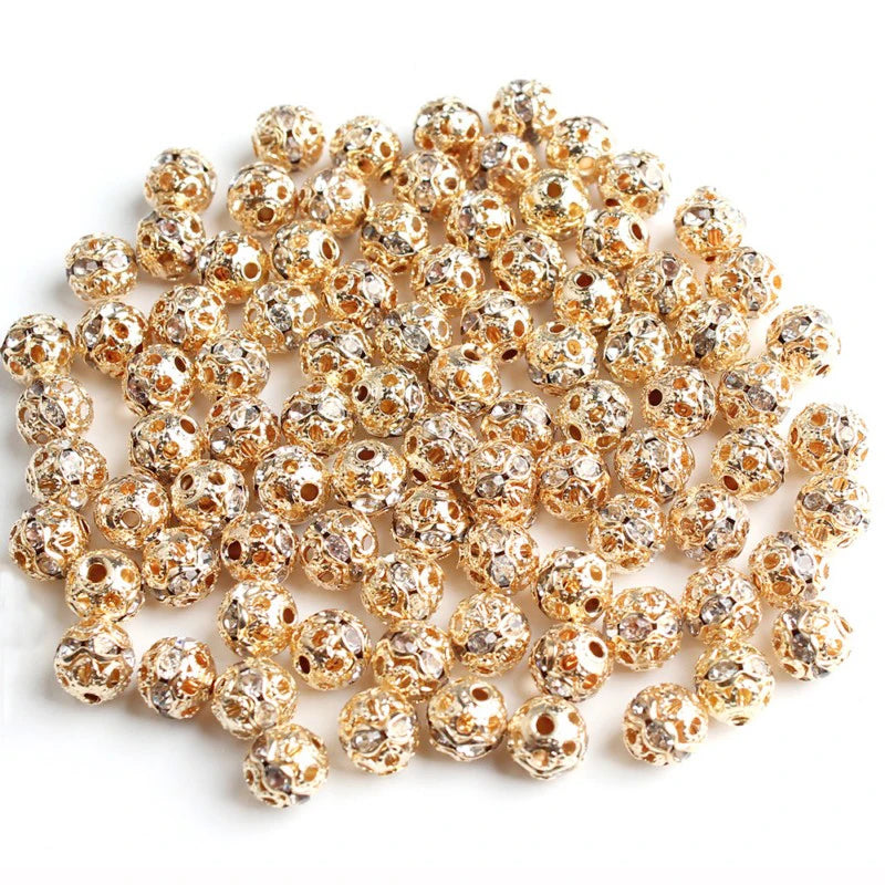 50pc/Lot 6mm 8mm 10mm AB Color  Rhinestone Ball Shape Loose Beads Metal Crystal Beads