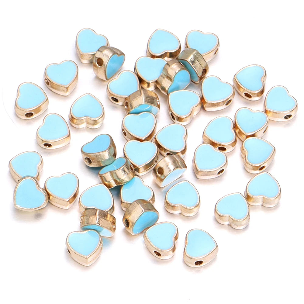 10pcs/Lot 8mm Alloy Double Sided Love Heart Enamel Beads for Jewelry Making Charms Loose Spacer Beads DIY Bracelet Necklace