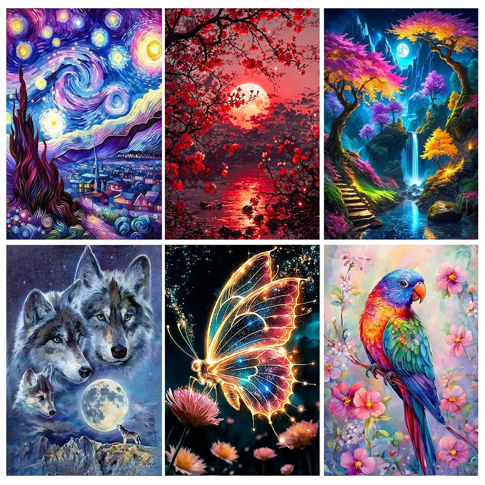 6 Kinds Of Patterns Scenery Animals Diamond Painting Art Kits 5D
