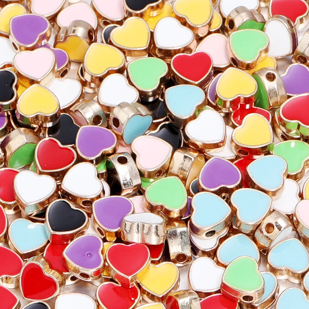 10pcs/Lot 8mm Alloy Double Sided Love Heart Enamel Beads for Jewelry Making Charms Loose Spacer Beads DIY Bracelet Necklace